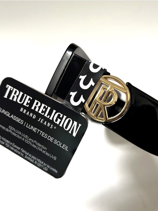 New TRUE RELIGION Slim Black Sunglasses Rectangle Gold Logo Acetate XX main image 6